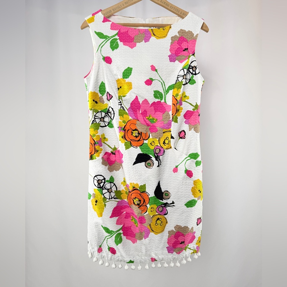 Trina Turk Floral Cotton Sleeveless Sheath Dress in White Pink Size 4
